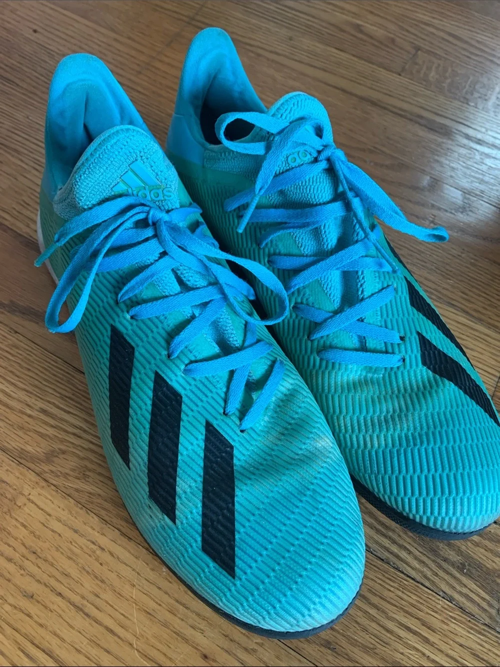 Adidas Men’s Indoor Soccer Shoes, Size 11, Teal with Black Stripes